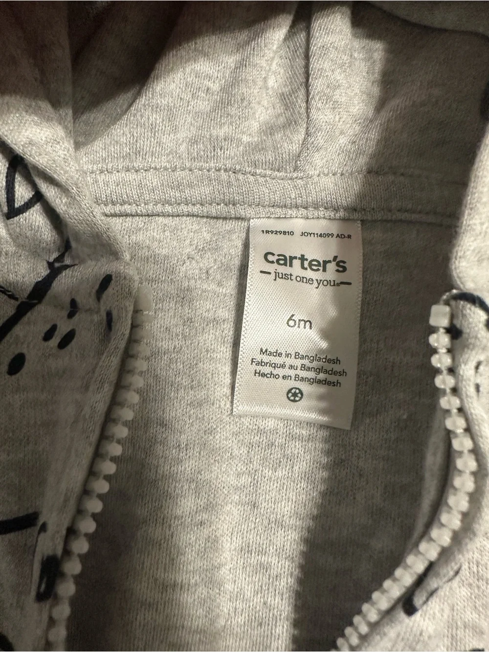 0292 Carter's Gray Dinosaur Hooded Zip-Up Sweatshirt 6 months
